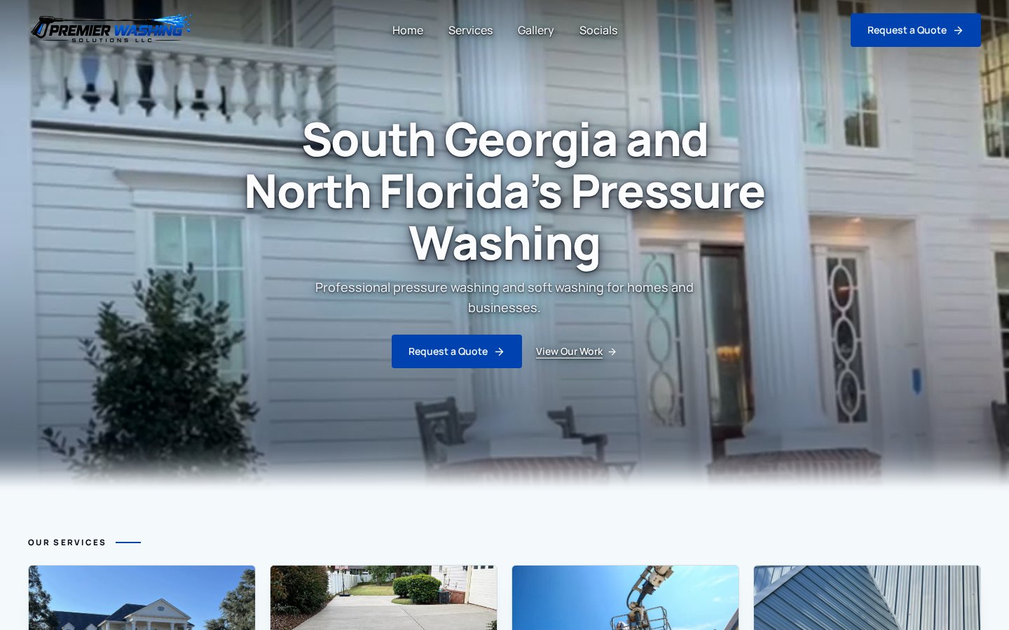 Premier Washing Solutions website homepage