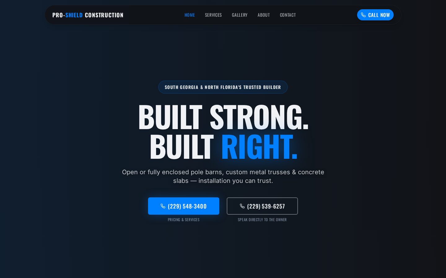 ProShield Construction website homepage